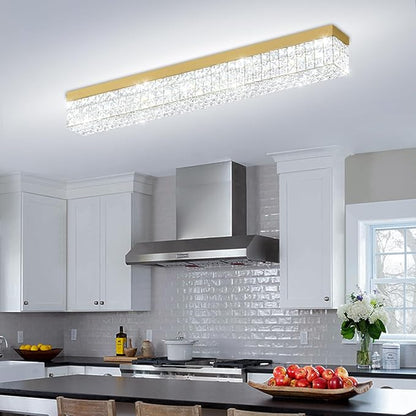 ykolupty L 40" Modern Rectangle Chandelier Gold Rectangular Flush Mount Chandelier Crystal Ceiling Light Fixture for Dining Living Room Kitchen Island