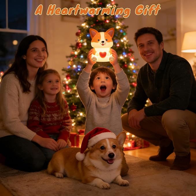 LED Dog Night Light for Kids, Cute Puppy Night Light with 3 Brightness Levels, Touch Dimmable Bedside Lamp with Timer, Squishy Rechargeable Silicone Animal Lamp for Boys Girls Nursery Room Decor (Dog)