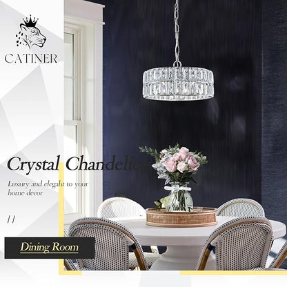 Chrome Crystal Chandeliers, 3 Pack Modern Semi Flush Mount Ceiling Light, 4-Ligh Small Round Crystal Hanging Pendant Light Fixtures,D12” for Kitchen Dining Room Entryway Hallway