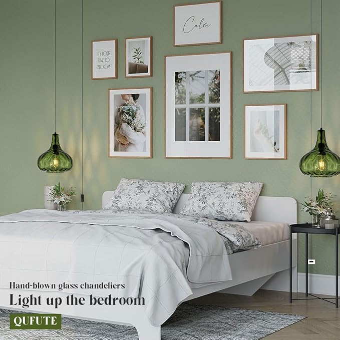 Plug in Pendant Light Fixture,Vintage Hanging Lamp with Cord Hammered Green Glass Globe Shade Mid-Century Modern Ceilig Pendant Lamp Plug in Hanging Lamp for Bedroom Dining Living Room