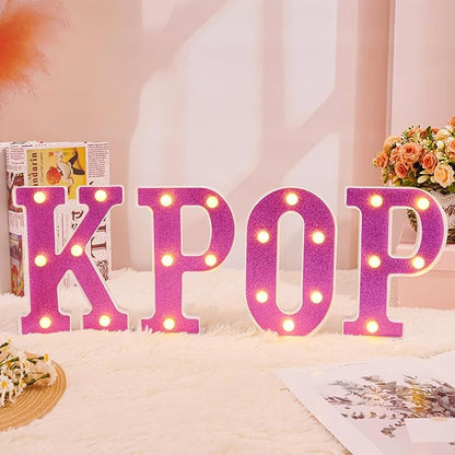 Purple KPOP Light Up Marquee Letters, Cordless Plastic LED Sign for K-Pop Room Decor, Wall Mountable Night Light for Teens Music Lovers Birthday Party Concert After-Party