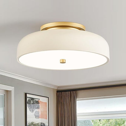 Dimmable LED Ceiling Light Fixture, 2700K-6000K 5CCT Modern Mid-Century Semi Flush Mount Ceiling Light, Cream White Close to Ceiling Lamp for Kitchen, Laundry Room, Bedroom, Hallway, 11.8in