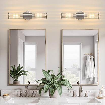 Brushed Nickel Wall Sconce Bathroom Vanity Light Fixtures for Mirror, Modern Wall Light with Glass Rod Shade for Bathroom, Bedroom, Hallway, Living Room - Bulb Not Included