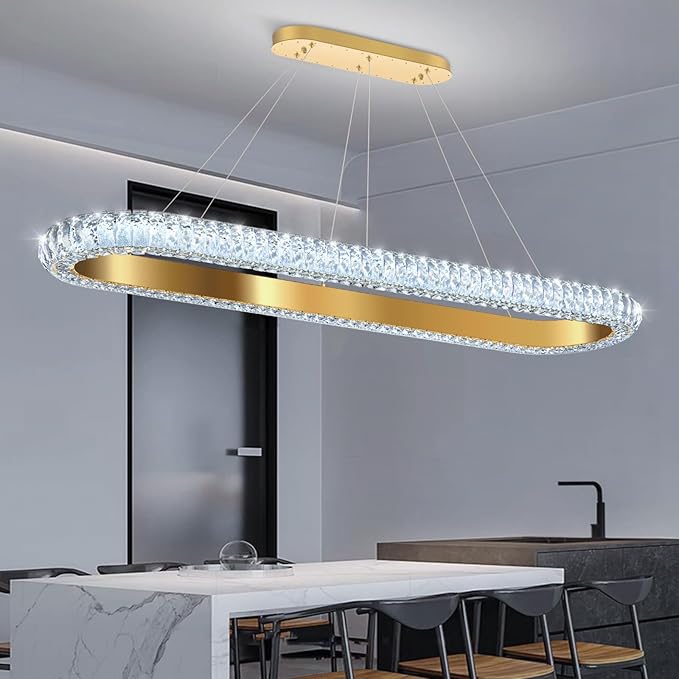 47'' Oval Ring Crystal Chandelier Modern LED Dimmable Ring Pendant Light Chandelier for Dining Room Living Room Gold