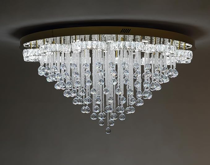 Flashing God 48inches Gold Crystal Chanderliers for Living Room Entryway Modern Crystal Folwer Ceiling Light for Foyer Interior LED Dimmable Lighting 2700k 4500k 6000k
