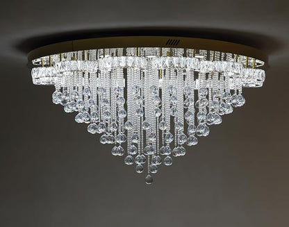 Flashing God 48inches Gold Crystal Chanderliers for Living Room Entryway Modern Crystal Folwer Ceiling Light for Foyer Interior LED Dimmable Lighting 2700k 4500k 6000k