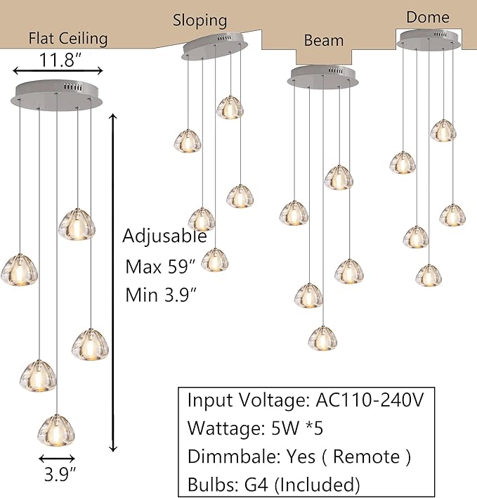 HAIXIANG Modern LED Chandeliers for Dining Room Kitchen Pendant Lights Lighting for Island Dimmable Fixtures Bubble Crystal Floating Chandelier LED Lights Brushed Nickel