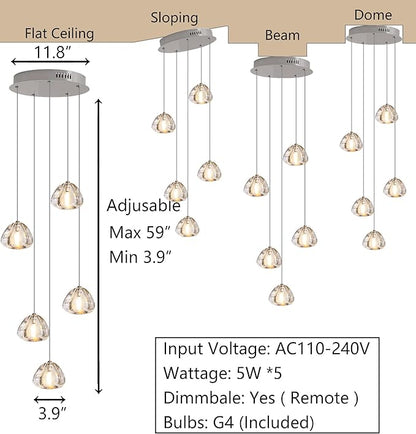 HAIXIANG Modern LED Chandeliers for Dining Room Kitchen Pendant Lights Lighting for Island Dimmable Fixtures Bubble Crystal Floating Chandelier LED Lights Brushed Nickel