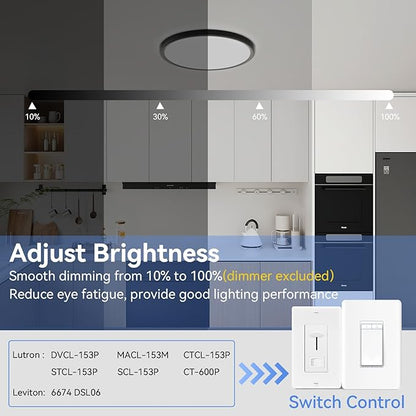 8 Pack 12 Inch Dimmable LED Flush Mount Ceiling Light Fixture 28W 3200LM 5 Color Temperature in One Super Slim Round Ceiling Lamp Low Profile Ceiling Lights for Living Bedroom Kitchen Laundry Black
