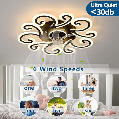 29" White Flower Modern Ceiling Fan with Lights Remote Control, Low Profile Ceiling Fan with Light for Kitchen Bedroom Living Room