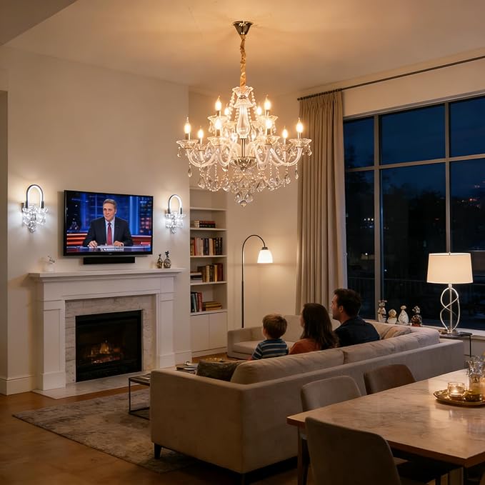 Modern Clear Crystal Chandelier For Dinning Room Light Fixtures K9 Crystal Candle Ceiling Lighting Modern Transparent Crystal Lamp12-light For Living Room Bedroom Lobby Foyer (Clear 12 lights)