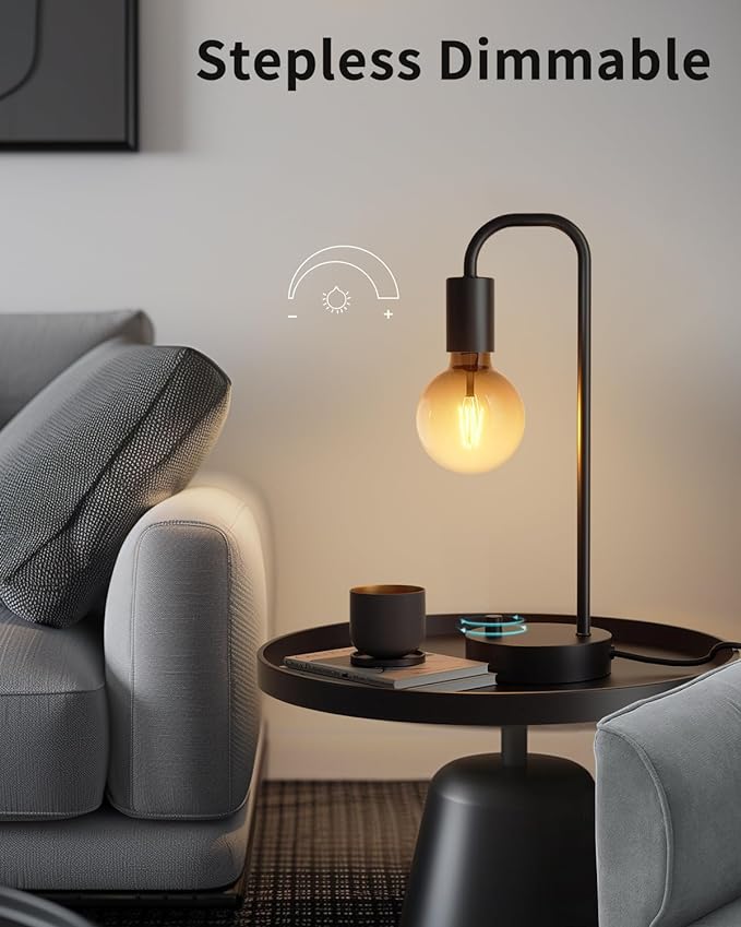 ONEWISH Industrial Table Lamp for Bedroom, Fully Dimmable Modern Bedside Lamps with 2700K Warm Light Bulb for Kids Reading, Minimalist Nightstand Lamps for Living Room, Office (Bulb Included)