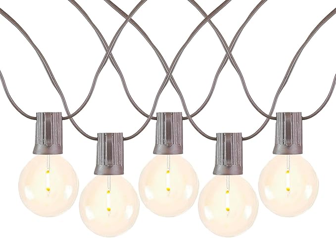 Novelty Lights 25 Feet G50 LED Patio String Light Set with 25 Bulbs, Warm White, Weather Resistant and Shatterproof Replaceable Plastic Globe Bulbs, Brown Wire