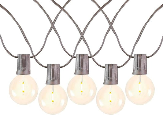 Novelty Lights 50 Feet G50 LED Patio String Light Set with 50 Bulbs, Warm White, Weather Resistant and Shatterproof Replaceable Plastic Globe Bulbs, Brown Wire
