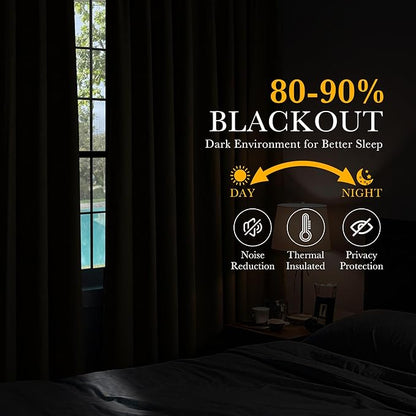 PONY DANCE Blackout Curtains Thermal Insulated Window Treatment Panels Room Darkening Blackout Drapes for Living Room Back Tab/Rod Pocket Bedroom Draperies, 52 x 54 Inch, Light Taupe, 2 Panels