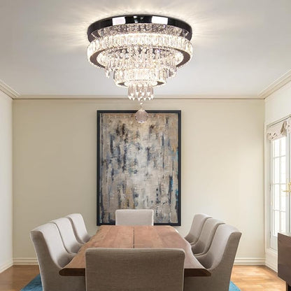 Crystal Chandeliers Modern Crystal Chandelier Flush Mount Ceiling Light Fixture with Remote Control for Bedroom Dining Room Living Room (16 inch Dimmable)