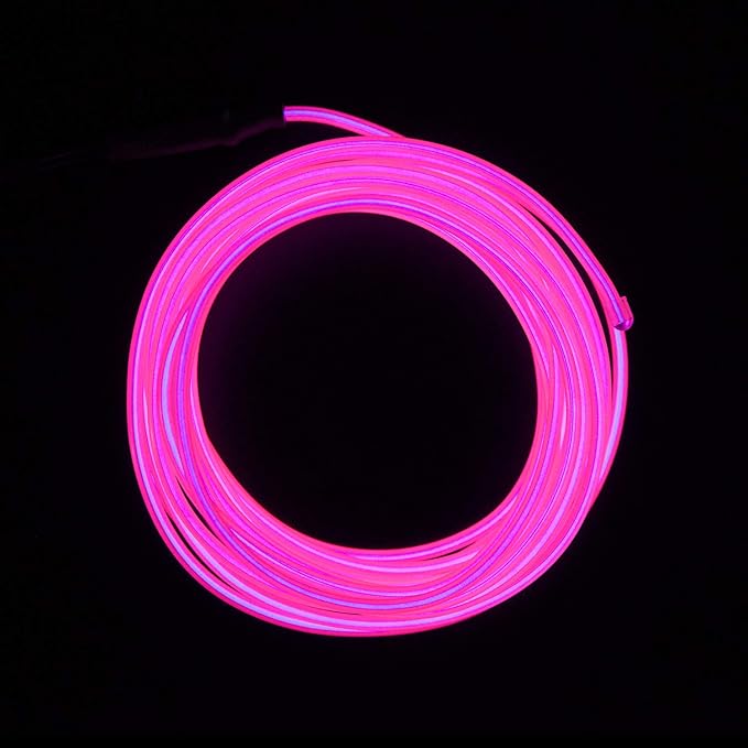 lychee 15ft EL Wire Neon Glowing Strobing Electroluminescent Light El Wire w/Battery Pack for Parties, Halloween Decoration (Pink, Outdoor use)