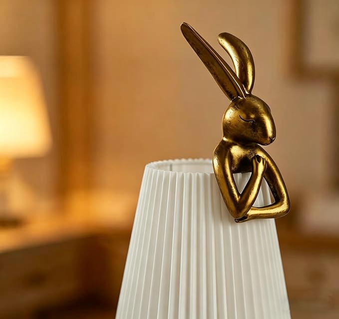 Easter Bunny Lamp, Rabbit Table Lamp for Bedroom, 15.7" Vintage LED Desk Light with Linen Lampshade, Cute Animal Night Light Gift for Kids Girls, Easter Basket Stuffers for Toddler (Light Gray)