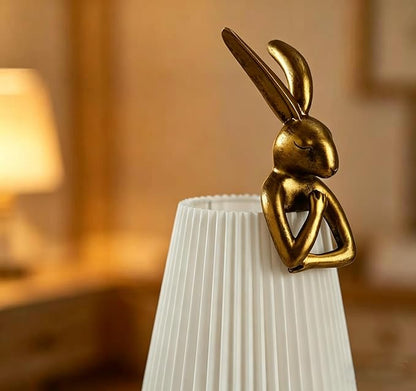 Easter Bunny Lamp, Rabbit Table Lamp for Bedroom, 15.7" Vintage LED Desk Light with Linen Lampshade, Cute Animal Night Light Gift for Kids Girls, Easter Basket Stuffers for Toddler (Light Gray)