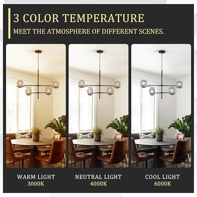 CATINER Modern Black Sputnik Chandelier, Large 4 Lights L31 '' Mid Century Long Ceiling Pendant Light with Smoke Gray Glass Globe Shades for High Ceiling Living Dining Room Foyer Bedroom