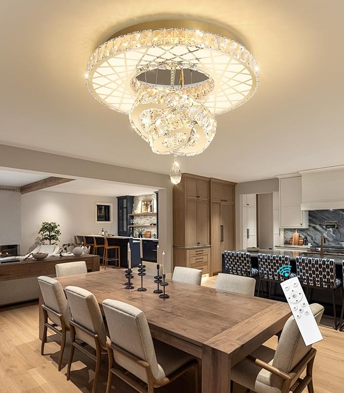 HAIXIANG LED Chandelier Modern Ceiling Dimmable Light Fixture Crystal Chandelier for Bedroom Dining Room Gold