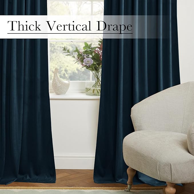 StangH Navy Blue Curtain for Doorway 80 inch Length, Back Tab Velvet Thermal Insulated Window Drapes Privacy Thick Room Divider for Closet Bedroom Theater Office, W62 x L80, 1 Panel