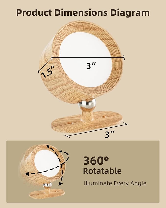 LED Wall Mounted Lights, Rechargeable Wall Sconces Lamp, 3 Color Temps & Remote and Touch, 360°Rotation Dimmable Cordless Wall Light for Study Bedroom Reading Bedside(Wood, 2 Pack)