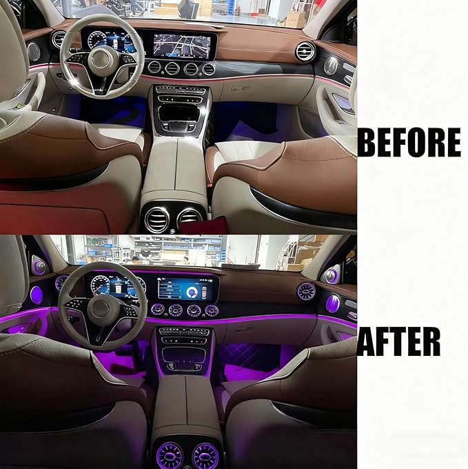 W213 Air Vent LED Ambient Light, 64 Colors Sync, 8 pcs/Set, Fits for 2017-2022 Mercedes Benz E200/E250/E300/E350/E400/E450/E53/E63 E-Class, NOT for 2 Door Coupe
