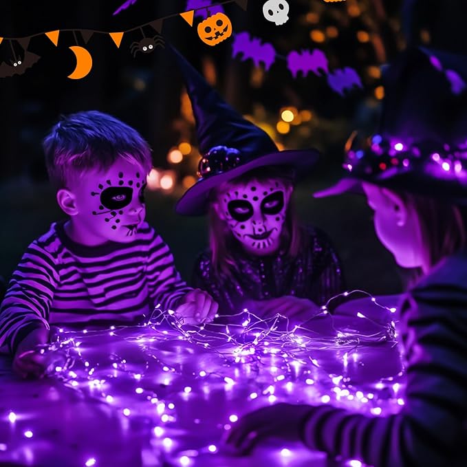 JMEXSUSS 200 LED Purple Fairy Lights Plug in, 8 Modes Purple Halloween Lights Indoor Outdoor with Wheel, 66 ft Remote Control Christmas String Lights for Halloween Thanksgiving Christmas Party Gift