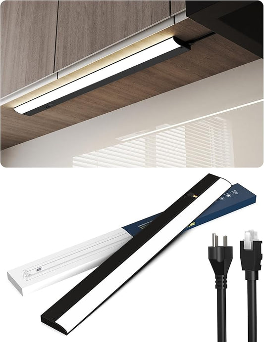 30 Inch LED Under Cabinet Light, Plug in Kitchen Lighting, 3CCT Selectable (3000K/4000K/5000K), CRI94 High Color Accuracy, Linkable, Slim Design Dimmable, Black