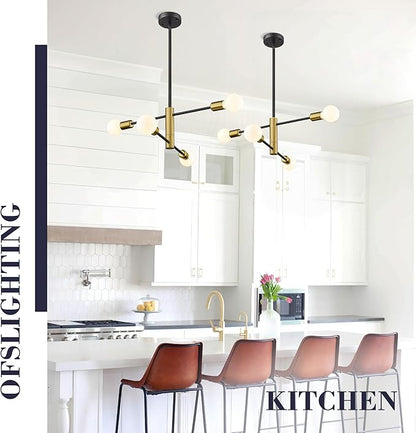 Modern Sputnik Chandelier Adjustable 4-Light Industrial Ceiling Light Fixture Mid Century Semi Flush Mount Ceiling Light Fixture Farmhouse Pendant Lighting for Dining Room Bedroom Gold