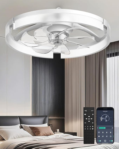 AIKVSXER 20" Ceiling Fan with Light, Modern Low Profile Fan Light, Quiet DC Motor, 6 Speeds, 3000K-6500K Dimmable LED, App & Remote Control, for Bedroom Living Room Indoor Home Decor