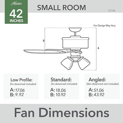 Hunter 42 inch Indoor Ceiling Fan with LED Lights - Ceiling Fan with Pull Chain, For Bedroom or Living Room, Standard Mount, No Remote, 5 Blades, Includes Bulbs - Builder 52106, Brushed Nickel