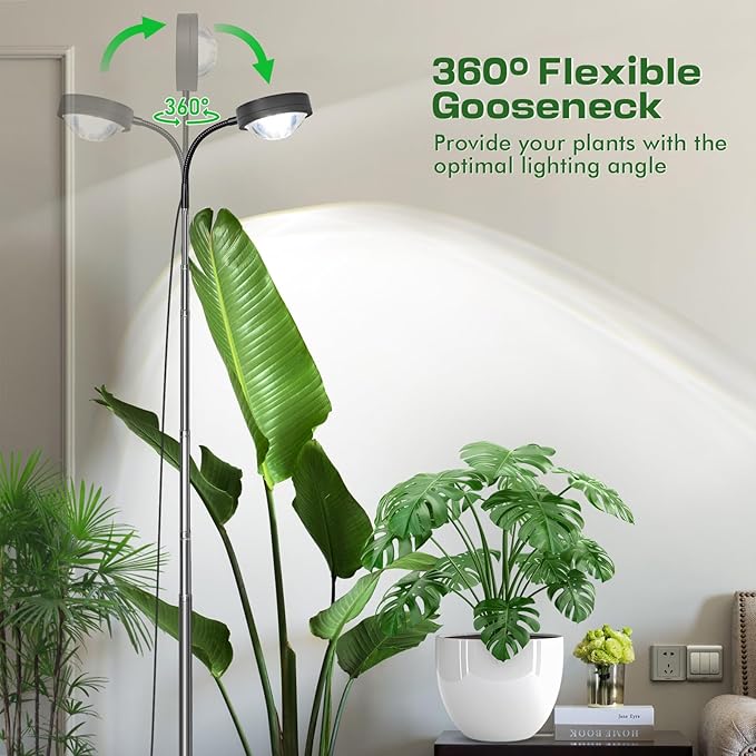 2026 Upgrade Plant Grow Light, Full Spectrum LED Growing Light for Indoor Plants with Optical Lens, Sunset Grow Lamp with 360°Gooseneck, 63in Height Adjustable, 3/9/12H Timer, 3 Color, 10 Brightness