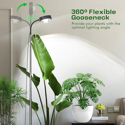 2026 Upgrade Plant Grow Light, Full Spectrum LED Growing Light for Indoor Plants with Optical Lens, Sunset Grow Lamp with 360°Gooseneck, 63in Height Adjustable, 3/9/12H Timer, 3 Color, 10 Brightness