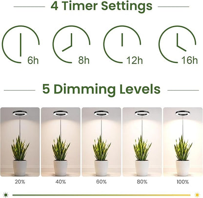 LBW Grow Lights for Indoor Plants, 6.3" Full Spectrum Plant Light with Base, 59" Height Adjustable Grow Lamp, 6/8/12/16H Auto Timer, 3 Colors, 5 Dimmable Levels, for Tall Large Plants, Black, 2 Pack