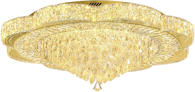 Modern Crystal Chandelier for Living Room 40in Gold Crystal Raindrop Ceiling Light for Room Bedroom LED Dimmable 3000-6000K