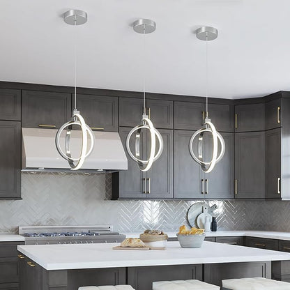 Modern LED Chandelier Chrome Ring Pendant Light Fixtures 4000K Dimmable Height Adjustable Pendant Lighting for Dining Room Kitchen Island Bedroom Living Room Foyer（1-Pack）…