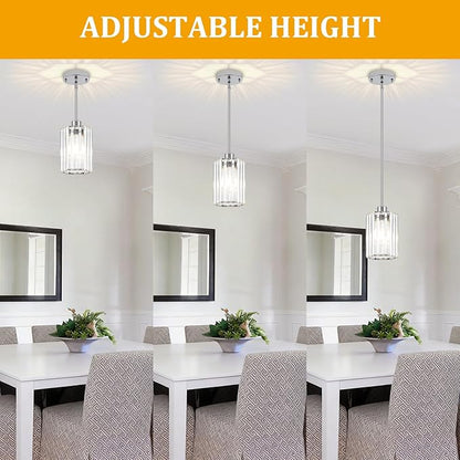 3-Pack Chrome Pendant Lights Kitchen Island Modern Crystal Hanging Pendant Light Hexagonal Mini Chandelier Adjustable Hanging Kitchen Lights for Dining Room Hallway Bedroom Entryway Light Fixture