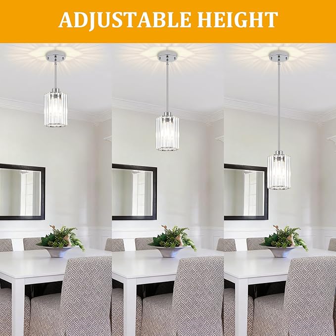 2-Pack Chrome Pendant Lights Kitchen Island Modern Crystal Hanging Pendant Light Hexagonal Mini Chandelier Adjustable Hanging Kitchen Lights for Dining Room Hallway Bedroom Entryway Light Fixture