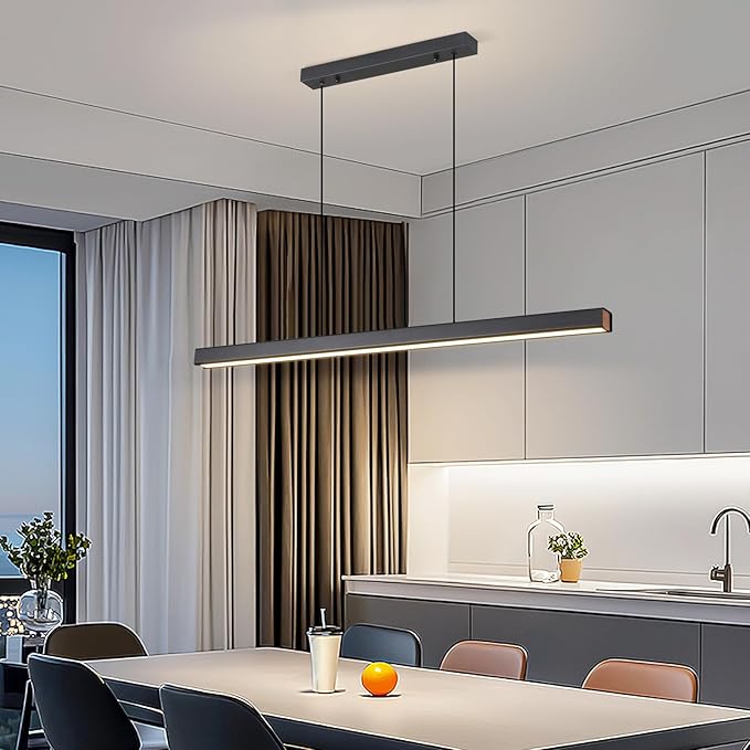 Modern LED Linear Pendant Light, 59IN Ceiling Chandlier Light Fixtures Hanging with Remote Control 3000k-6500K Adjustable Color Temperature Island Light for Dining Room, Kitchen