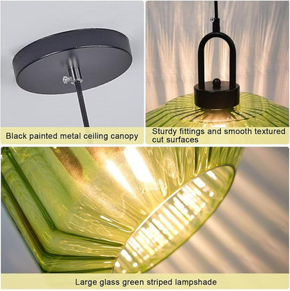 Glass Pendant Light fixtures Kitchen Island Modern Black Pendant Lights with Hand Blown Glass Shade 1-Light Adjustable Cord Ceiling Hanging Lighting for Dining Room Above Table Sink