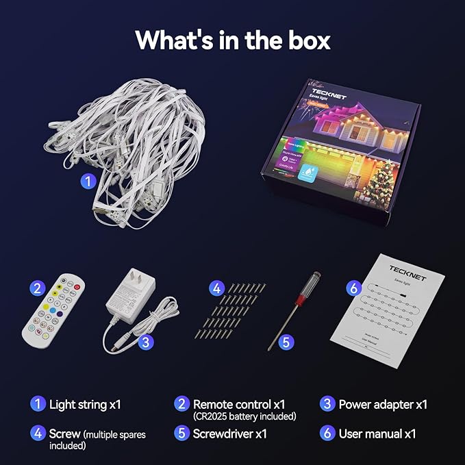 TECKNET 100FT Permanent Outdoor Lights, Smart RGBIC LED Christmas Lights, Preset/DIY Modes, Dual Music Sync, IP67 Waterproof Outdoor Lighting for Holiday & Party Decorations