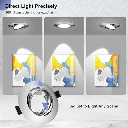 6 Pack Recessed Ceiling Light Mounting Frame, Compatible with MR16 GU5.3 Bulbs, Round Fixture Holders Adjustable for Commercial Cabinet, Polished Chrome