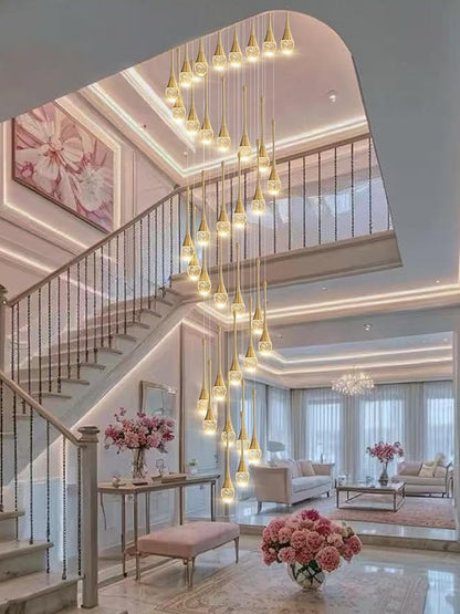 ykolupty H150 Spiral Chandelier Lighting Modern Gold Chandelier Light Fixture for Foyer Hallway Crystal Chandeliers for High Ceilings Suitable for Sloping Ceiling 2700-6000k Dimmable