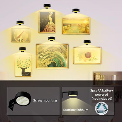 Arixinks 3PACK Picture Light Battery Operated with Remote, Painting Light for Wall Art with 3 Lighting Colors Dimmable, LED Art Display Accent Light on Wall for Poster Dartboard Frame Portrait Black
