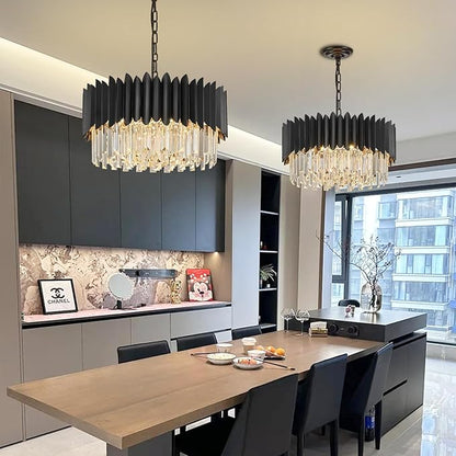Black Crystal Chandelier 20'' K9 Crystal Round Pendant Lights Adjustable 4-Tier Large Modern Crystal Chandelier 6-Lights for Dining Room Living Room Kitchen Foyer Entryway