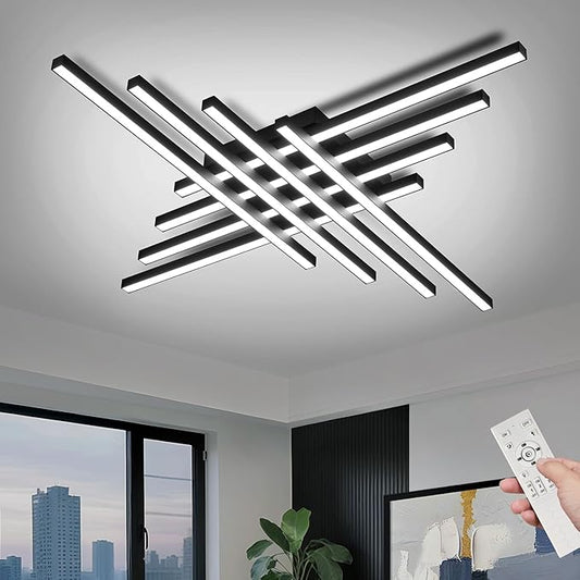 47" Black Modern LED Ceiling Light with Remote 3000K/4500K/6000K Close to Ceiling Lights Creative Design Ceiling Lamp for Bedroom Living Room Kitchen Hallway Dining Room(128W, 8 Lights)