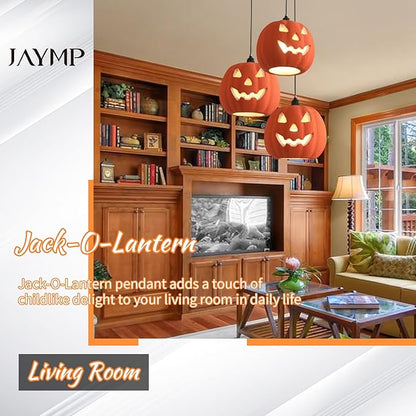 JAYMP Halloween Light Up Pumpkin Pendant Light, Jack O Lantern, Living Dining Room Hanging Lamp E26 Base Lighting Fixture (Orange, 12.6in Small Size)