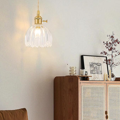 Mini Pendant Lights Kitchen island 3 Pack, Small Adjustable Pendant Light Fixture with Transparent Tulip Glass Lampshade, Vintage Gold Pendant Lighting, Pendant Light for Bedroom Dining Room Hallway